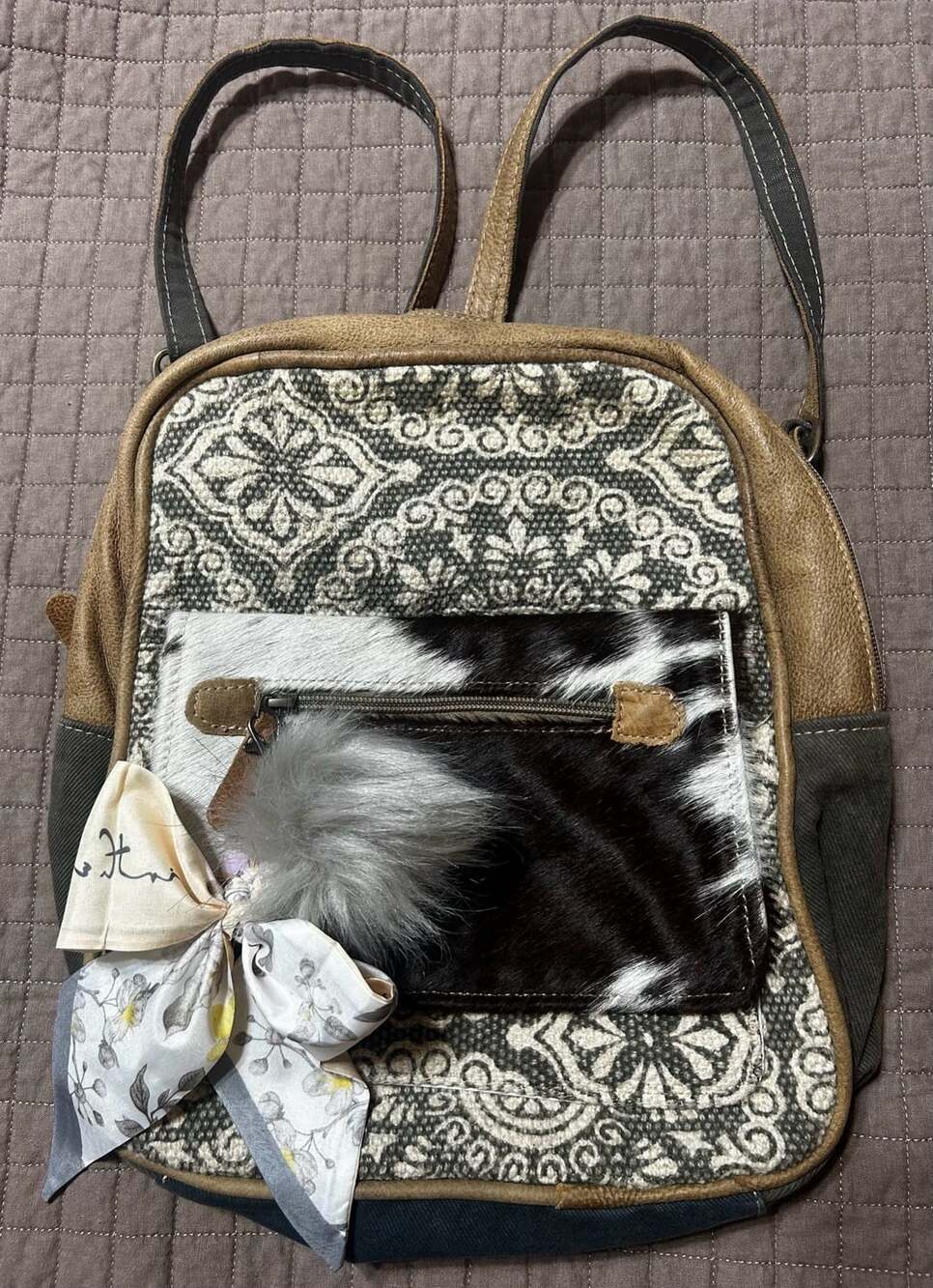 Myra Bag Canvas and Cowhide Leather Western Backpack